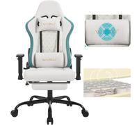 WOLTU Sedia Gaming con Massaggiatore, Poltrona Ufficio Ergonomica, Sedia da Scrivania reclinabile, Poggiatesta, Supporto Lombare, 150 kg, Tessuto tecnologico, Blu+Bianco
