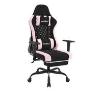 WOLTU Sedia Gaming con Massaggiatore, Poltrona Ufficio Ergonomica, Sedia da Scrivania reclinabile, Poggiatesta, Supporto Lombare, 150 kg, Tessuto a rete, Nero+Rosa