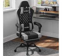 WOLTU Sedia Gaming con Massaggio, Poltrona Ufficio Ergonomica, Ampia Sedia Girevole Imbottita per Computer con Cuscino Lombare Massaggiante, Carico 150 Kg, Tessuto a rete Nero+Grigio