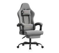 WOLTU Sedia Gaming con Massaggio, Sedia da Ufficio Ergonomica Girevole Ampia Imbottita per Computer con Cuscino Lombare Massaggiante, Carico 150 Kg, Tessuto a rete, Grigio+Giallo