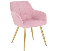 WOLTU Sedia per Sala da Pranzo Imbottita, Poltroncina in Velluto | Con Braccioli e Schienale, Gambe in Metallo, Rosa