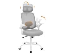 WOLTU Sedia Ufficio Ergonomica con Poggiatesta e Braccioli Regolabili, Supporto Lombare, Poltrona Scrivania Girevole in Rete Traspirante Funzione Dondolo, Grigio Chiaro