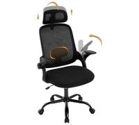 WOLTU Sedia Ufficio Ergonomica con Poggiatesta e Braccioli Regolabili, Supporto Lombare, Poltrona Scrivania Girevole in Rete Traspirante Funzione Dondolo, Nero