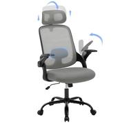 WOLTU Sedia Ufficio Ergonomica con Poggiatesta e Braccioli Regolabili, Supporto Lombare, Poltrona Scrivania Girevole in Rete Traspirante Funzione Dondolo, Grigio