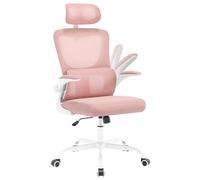 WOLTU Sedia Ufficio Ergonomica, Sedie Ufficio a Rete Traspirante, Con Supporto Lombare Adattativo a Forma Di C, Poggiatesta Regolabile, Braccioli Ribaltabili, per Scrivania, Casa, Rosa