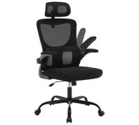 WOLTU Sedia Ufficio Ergonomica, Sedie Ufficio a Rete Traspirante, Con Supporto Lombare Adattativo a Forma Di C, Poggiatesta Regolabile, Braccioli Ribaltabili, per Scrivania, Casa, Nero