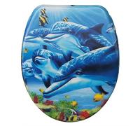 WOLTU Sedile WC con abbassamento automatico, motivo sedile WC in termoplast, coperchio stabile per WC di alta qualità, ovale, delfino