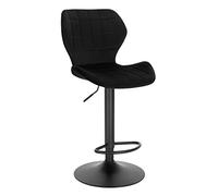 WOLTU Set di 1 Sgabello da Bar con Schienale e Poggiapiedi Girevoli a 360° Sedia Alta da Cucina con Seduta Regolabile tra 60-82cm in Velluto e Metallo Nero BH324sz-1