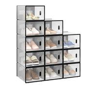 WOLTU Set di 12 Scatole per Scarpe Trasparenti, Porta Scarpe Impilabile, Scarpiera con Coperchio Magnetico, in Plastica per Guardaroba, Trasparente e Nero, 35x25x19cm