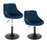 WOLTU Set di 2 Casa Sedia Alta per Cucina con Schienale in Velluto, senza Poggiapiedi, l'altezza può essere regolata tra 42-58 cm, Blu, BH242bl-2