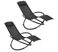 WOLTU Set di 2 Sedia Sdraio a Dondolo Relax Poltrona Swing Traspirante da Balcone Campeggio Lettino con Braccioli e Poggiatesta, Nero, LS002sz-2