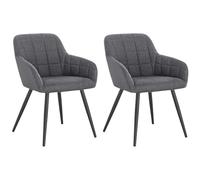WOLTU Set di 2 Sedie per Sala da Pranzo Imbottita, Poltroncina in Stoffa Lino,Sedia da Cucina con Braccioli e Schienale, Gambe in Metallo, moderne,Grigio Scuro, BH107dgr-2