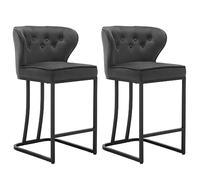 WOLTU Set di 2 Sgabelli da Bar con Schienale, Sedie Sala da Pranzo con Poggiapiedi, Sedie Ergonomica per Cucina, Soggiorno, Sgabelli in Velluto e Gambe in Metallo, Grigio Scuro, BH383dgr-2