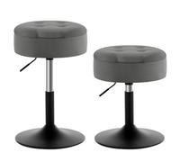 WOLTU Set di 2 Sgabelli Piccolo da Bar in Velluto e Metallo, Sedia da Pranzo con Vano Portaoggetti, Sgabello Rotondo Girevole, Altezza Regolabile tra 49,5-65cm, Grigio Scuro BH329dgr-2