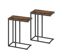 WOLTU Set di 2 Tavolino Laterale da Divano Tavolo da Caffè Supporto Piano D'appoggio in Legno Metallo Marrone Rustico + Nero TSG17vbn-2