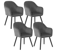WOLTU Set di 4 Sedie per Sala da Pranzo con Schienale Braccioli Poltrona Imbottita Gambe in Legno Seduta in Tessuto Velluto Grigio Scuro BH259dgr-4