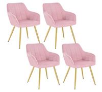 WOLTU Set di 4 Sedie per Sala da Pranzo Imbottite, Poltroncine in Velluto | Con Braccioli e Schienale, Gambe in Metallo, Rosa