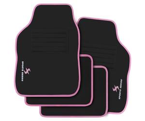 WOLTU Set di 4 Tappetini per Auto Universali Tappetini Antiscivolo per Macchina Protezioni Moquette con Ricamo a Lettera e Bordatura Rosa
