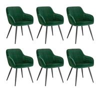WOLTU Set di 6 Sedie per Sala da Pranzo Imbottite, Poltroncine in Velluto | Con Braccioli e Schienale, Gambe in Metallo, Verde Scuro