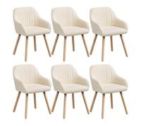 WOLTU Set di 6 Sedie per Sala da Pranzo, Poltrone Imbottite | Con Schienale e Braccioli, Gambe in Legno, Seduta in Tessuto Velluto, Crema