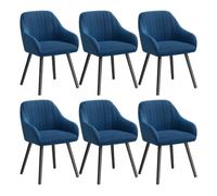 WOLTU Set di 6 Sedie per Sala da Pranzo, Poltrone Imbottite | Con Schienale e Braccioli, Gambe in Legno, Seduta in Velluto, Blu