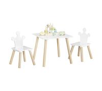 WOLTU Set Tavolino Bambini e 2 Sedie con Schienale a Forma di Corona, Scrivania Cameretta per Asilo, Sala Giochi, in MDF + Legno, Bianco + Rovere Chiaro