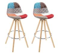 WOLTU Sgabelli bar Set di 2, con Schienale, Lino, Gambe Legno, Patchwork | Sgabello Cucina, con Poggiapiedi, Sedia Alta 75cm, per Isola Cucina, Sala da Pranzo, Pub