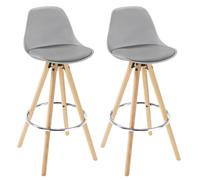 WOLTU Sgabelli Bar Set di 2, Sedia Alta con Schienale e Poggiapiedi per Isola Cucina, Pub, Sala da Pranzo, in Gambe Legno, PU, Grigio