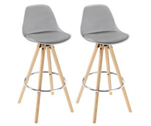 WOLTU Sgabelli Bar Set di 2, Sedia Alta con Schienale e Poggiapiedi per Isola Cucina, Pub, Sala da Pranzo, in Gambe Legno, PU, Grigio