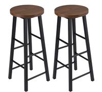 WOLTU Sgabelli Cucina Set di 2,con Poggiapiedi a doppio strato,Faggio Scuro | Sgabello Alto 71 cm, Seduta Tonda, Sedia Alta, per Penisola Cucina, Sala da pranzo, in Acciaio Legno