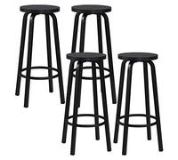 WOLTU Sgabelli da Bar con Poggiapiedi Seduta Tonda Alta Sedia per Cucina Ristorante in Acciaio e Legno, Set di 4, Nero, BH237sz-4