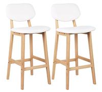 WOLTU Sgabelli da Bar Sedia Alta Cucina con Schienale Poggiapiedi PU Gambe di Faggio Comodo Bianco 2 Pezzi BH51ws-2