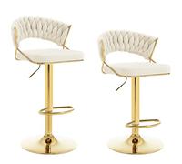WOLTU Sgabelli da Cucina Set di 2, Sgabelli da Bar Girevoli Altezza Regolabile con Schienale e Poggiapiedi, Velluto, Crema