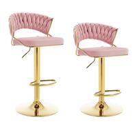 WOLTU Sgabelli da Cucina Set di 2, Sgabelli da Bar Girevoli Altezza Regolabile con Schienale e Poggiapiedi, Velluto, Rosa