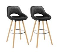 WOLTU Sgabelli da Cucina Set di 2, Sgabello da Bar per Colazione, Sgabelli Alti con Poggiapiedi e Schienale, Sedile in Pelle Sintetic Gambe in Legno, Nero, BH111sz-2