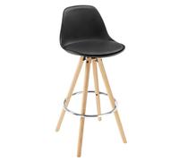 WOLTU Sgabello bar, con Schienale, in Gambe Legno, PU, Nero | Sgabello Cucina, con Poggiapiedi, Sedia Alta 75cm, per Isola Cucina, Sala da Pranzo, Pub