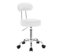 WOLTU Sgabello con ruote con schienale, altezza 47-59cm, PU Bianco | Sedia da Scrivania, Sgabello regolabile, Cromato Girevole Moderno, per Ufficio Salone, Toeletta Trucco