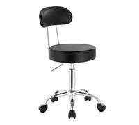 WOLTU Sgabello con ruote con schienale, PU Nero | Sedia da Scrivania, Sgabello regolabile, in altezza 47-59cm, Cromato Girevole Moderno, per Ufficio Salone, Toeletta Trucco