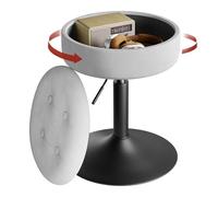 WOLTU Sgabello da Trucco Girevole, Sgabello Altezza Regolabile, Sedia da Bar Rotondo con Contenitore, Sedile in Velluto, Base in Metallo, per Cucina, Soggiorno, Grigio Chiaro