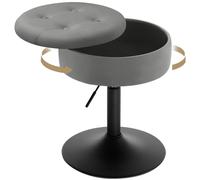 WOLTU Sgabello da Trucco, Sedia con Contenitore, in Velluto, Grigio Scuro | Sgabello Altezza Regolabile, 50-66.5cm, Sedia da Bar Rotondo, per Cucina Soggiorno, Toeletta Trucco, Postazione, in Metallo