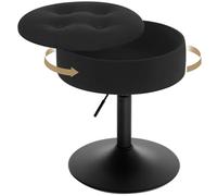 WOLTU Sgabello da Trucco, Sedia con Contenitore, in Velluto, Nero | Sgabello Altezza Regolabile, 50-66.5cm, Sedia da Bar Rotondo, per Cucina Soggiorno, Toeletta Trucco, Postazione, in Metallo