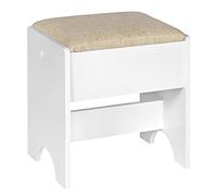 WOLTU Sgabello Per Toeletta da Trucco, in Legno MDF e Lino, Bianco e Beige