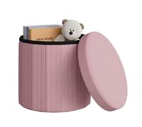 WOLTU Sgabello pouf pieghevole, pouf da 30 l, sgabello poggiapiedi in velluto per letto e divano, φ38 x 36 cm, rosa chiaro