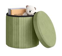 WOLTU Sgabello rotondo con coperchio, cassapanca pieghevole, sgabello imbottito, in velluto, MDF, 38 x 36 cm, colore: verde