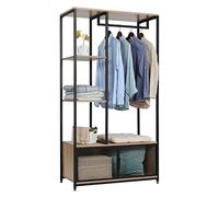 WOLTU Stand Appendiabiti con Multi Scaffali Laterali e Armadietto Guardaroba Scaffale Porta Abiti in Legno e Metallo, Rovere Chiaro