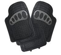 WOLTU Tappetini Auto Universali Tagliabile Tappeto Antiscivolo Moquette Gomma Nero+Argenteo Set 4 Pezzi