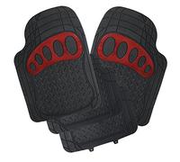 WOLTU Tappetini Auto Universali Tagliabile Tappeto Antiscivolo Moquette Gomma Nero+Rosso Set 4 Pezzi