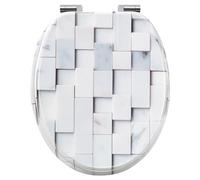 WOLTU Tavoletta WC Ammortizzata, Copriwater ad Forma di O, Sedile per WC con Paracolpi Antiscivolo, in MDF con Motivi a mosaico Montaggio dal Basso, Distanza tra Fori 13-17,5cm,