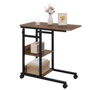 WOLTU Tavolino da Salotto a Forma di C, Tavolino da Caffè a 3 Livelli, Tavolo Divano Regolabile in Altezza con Ruote Universali, in Legno e Metallo, Rovere vintage + Nero, BTS08hov