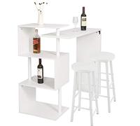 WOLTU Tavolo con 2 Sgabelli Alti Set, Mobili da Bar Bancone con ripiano portaoggetti, Tavolo Alto con Sedia in Acciaio Legno per Cucina, Bianco